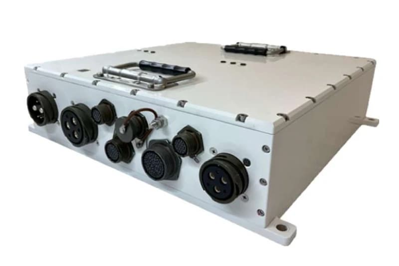Sealed military electronics enclosure with panel mounted circular connectors and carry handles