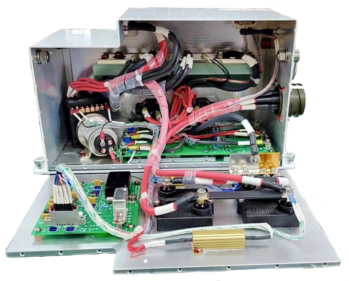 Open electronics enclosure showing Radbon board integration and internal wiring